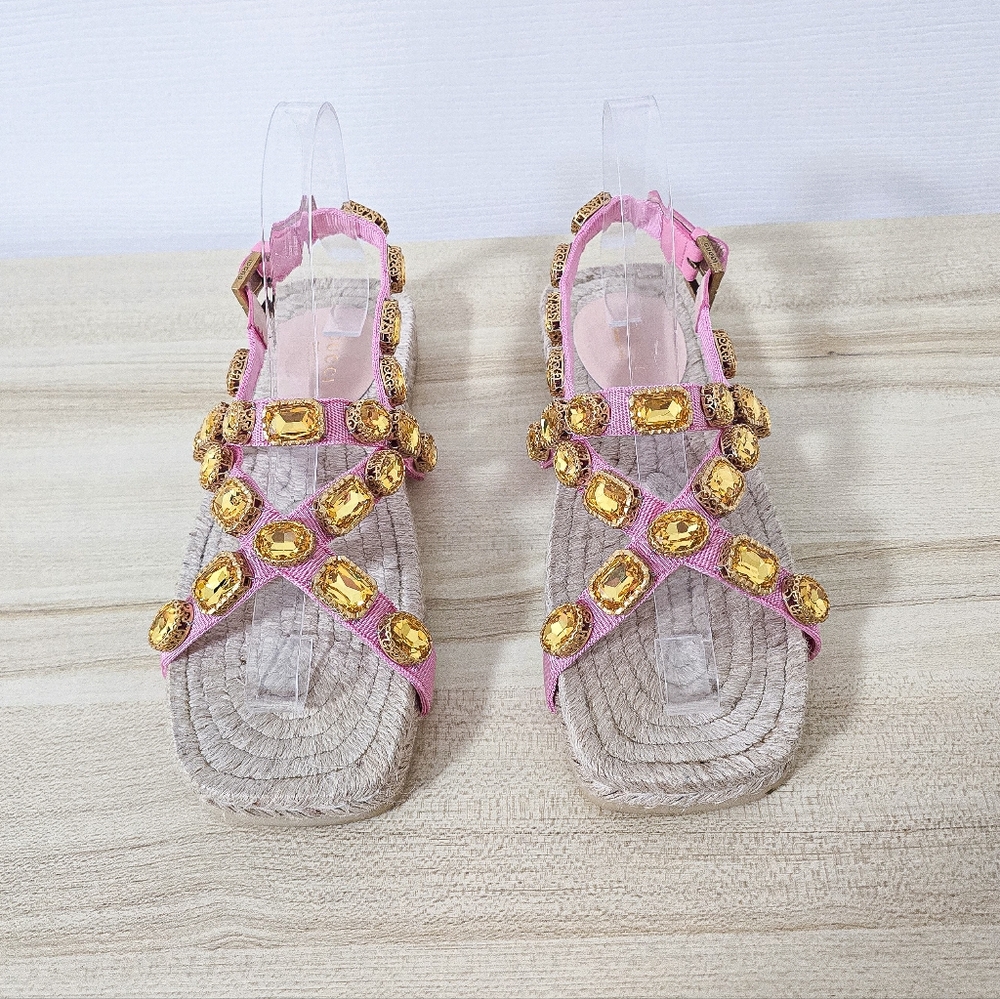 Gucci Crystal Embellished Espadrille Flat Sandals Size 36.5 - Picture 3 of 15